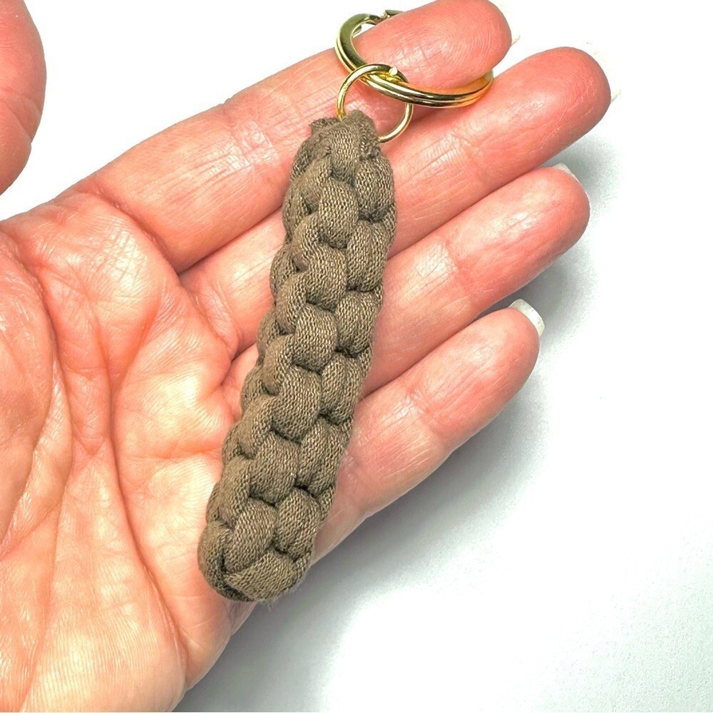 Brown Box Knot Keychain Gold Ring Braided T-Shirt Yarn Macrame Nautical Lanyard
